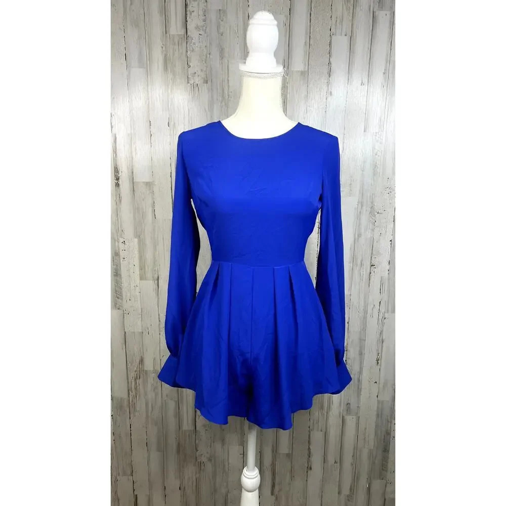 ASOS Women's Royal Blue‎ Long Sleeve Romper Size 2 Casual Chic One-Piece